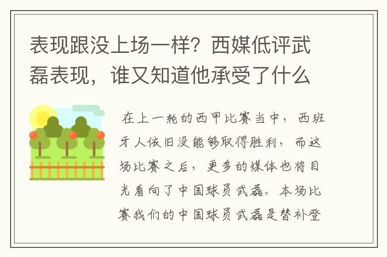 表现跟没上场一样?西媒低评武磊表现,谁又知道他承受了什么呢?