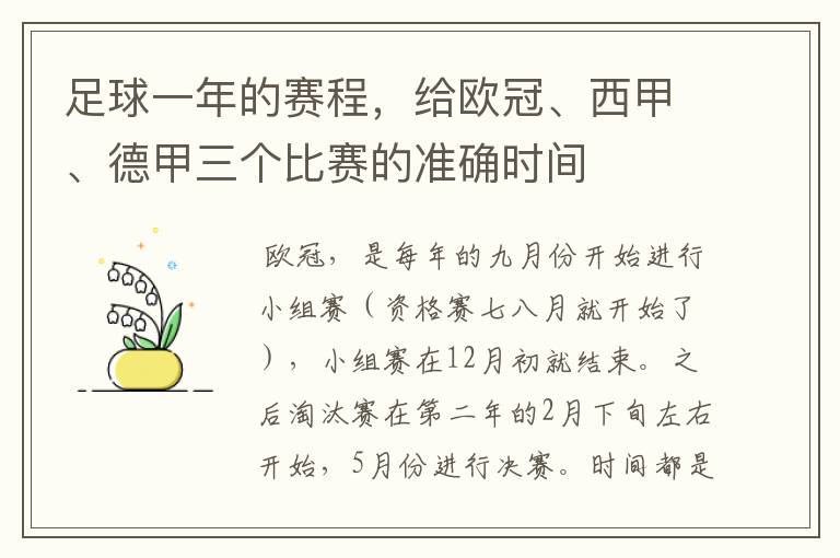 足球一年的赛程,给欧冠、西甲、德甲三个比赛的准确时间