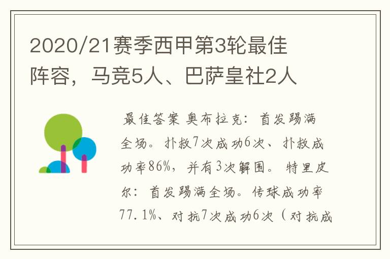 2020/21赛季西甲第3轮最佳阵容,马竞5人、巴萨皇社2人