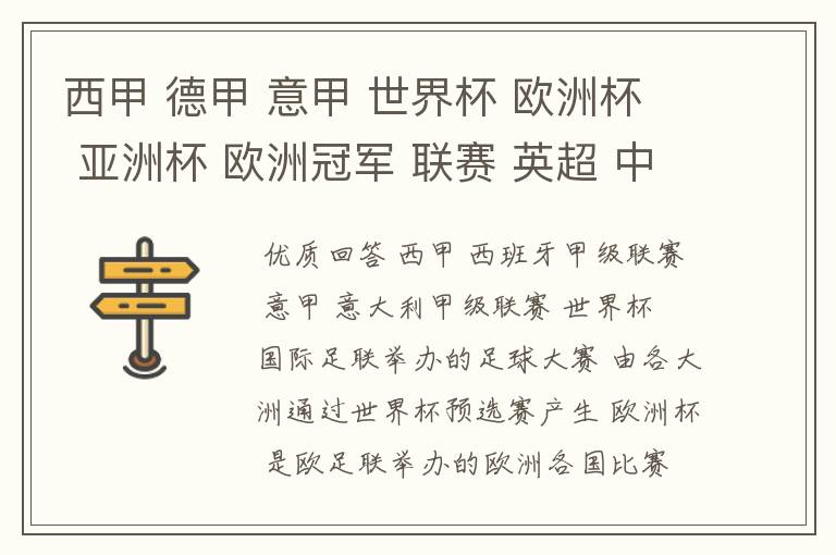西甲 德甲 意甲 世界杯 欧洲杯 亚洲杯 欧洲冠军 联赛 英超 中超 分别是什么意思啊?
