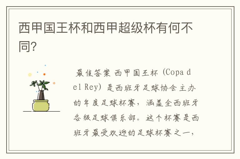 西甲国王杯和西甲超级杯有何不同?