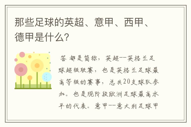 那些足球的英超、意甲、西甲、德甲是什么?