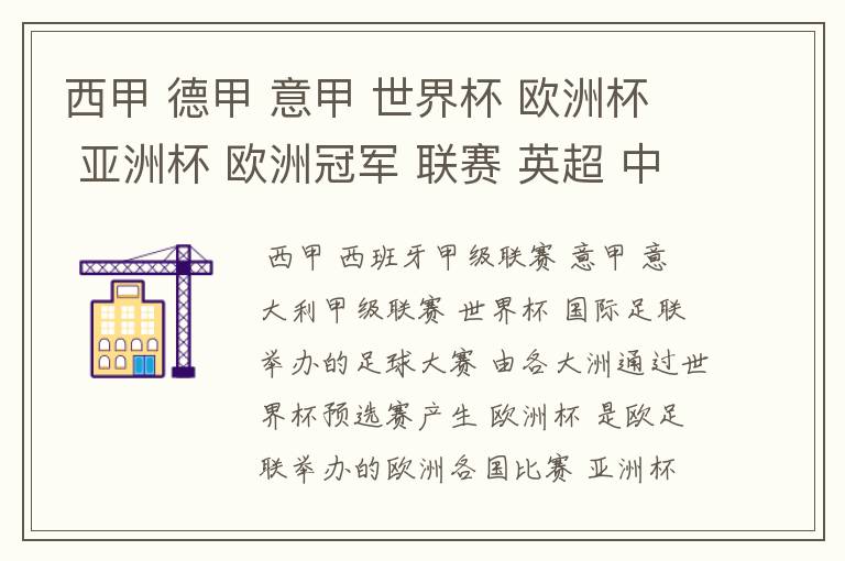 西甲 德甲 意甲 世界杯 欧洲杯 亚洲杯 欧洲冠军 联赛 英超 中超 分别是什么意思啊?