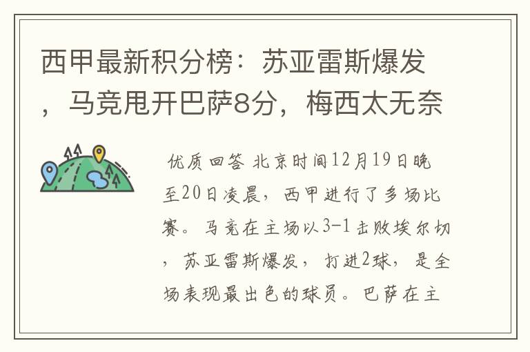 西甲最新积分榜:苏亚雷斯爆发,马竞甩开巴萨8分,梅西太无奈