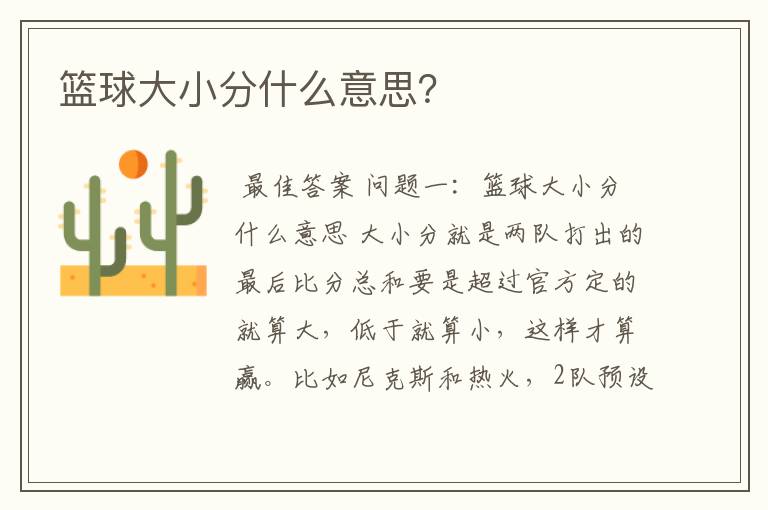篮球大小分什么意思?
