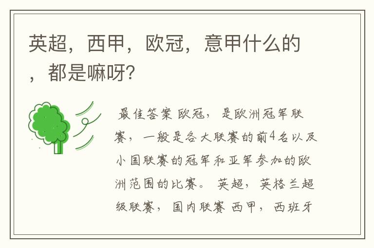 英超,西甲,欧冠,意甲什么的,都是嘛呀?