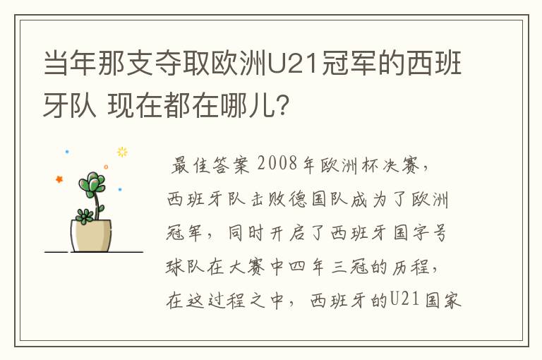 当年那支夺取欧洲U21冠军的西班牙队 现在都在哪儿?