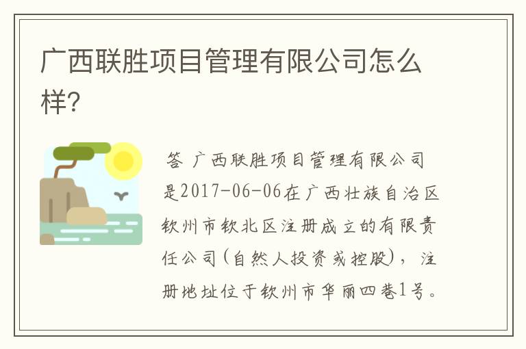 广西联胜项目管理有限公司怎么样?