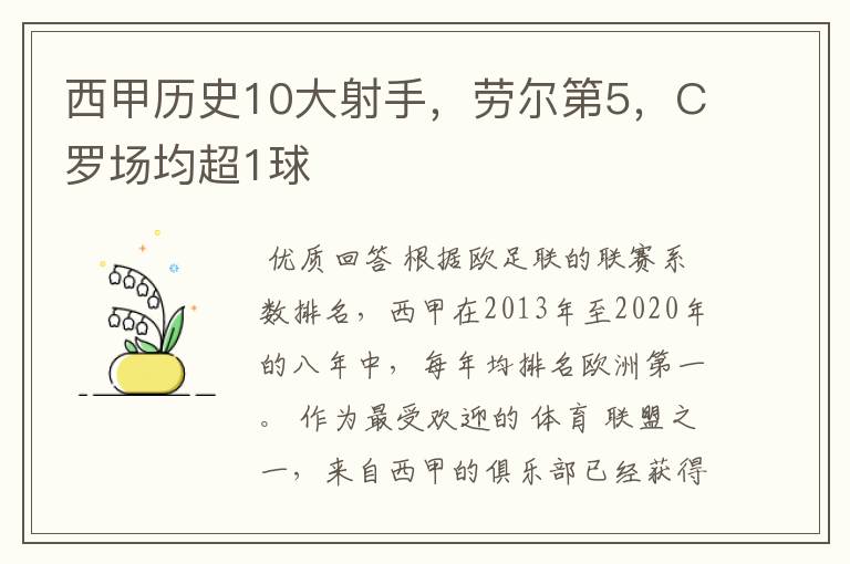 西甲历史10大射手,劳尔第5,C罗场均超1球