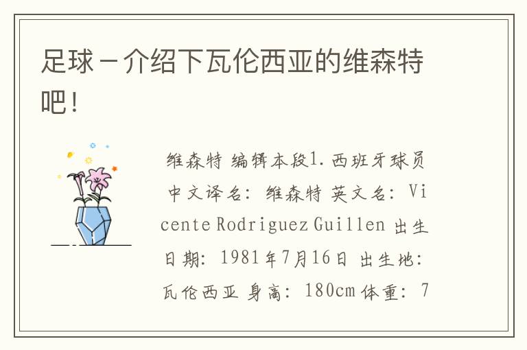 足球－介绍下瓦伦西亚的维森特吧！