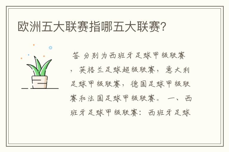 欧洲五大联赛指哪五大联赛?