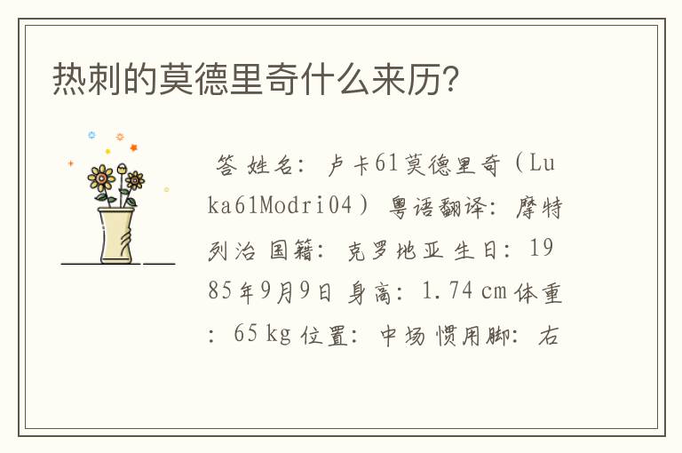 热刺的莫德里奇什么来历?