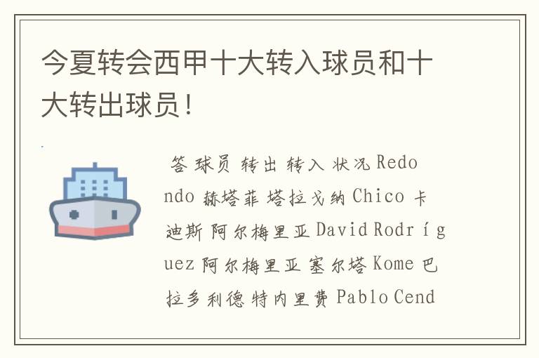 今夏转会西甲十大转入球员和十大转出球员!