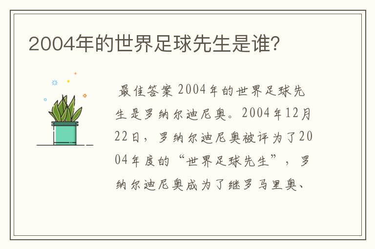 2004年的世界足球先生是谁?