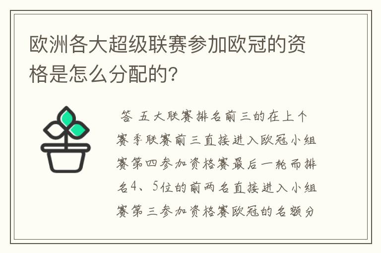 欧洲各大超级联赛参加欧冠的资格是怎么分配的?