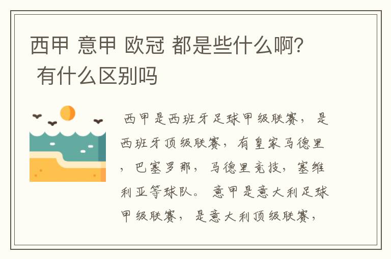 西甲 意甲 欧冠 都是些什么啊? 有什么区别吗