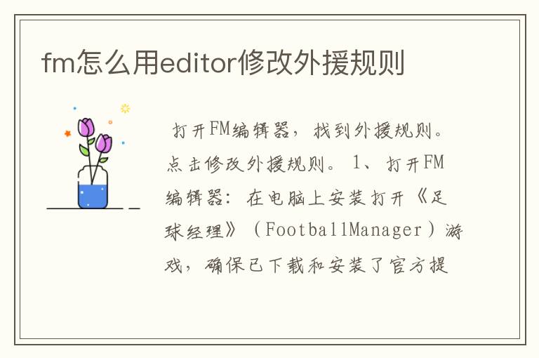 fm怎么用editor修改外援规则