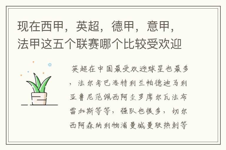 现在西甲,英超,德甲,意甲,法甲这五个联赛哪个比较受欢迎,球星多一点?