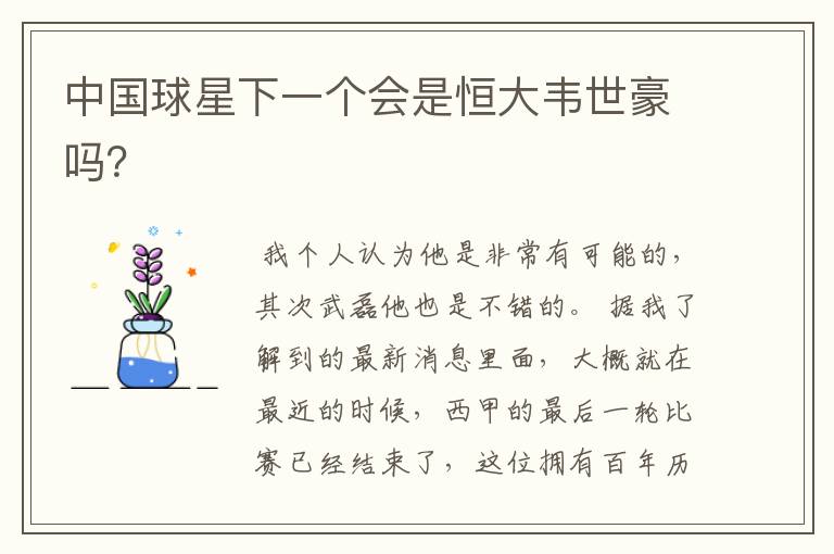 中国球星下一个会是恒大韦世豪吗?
