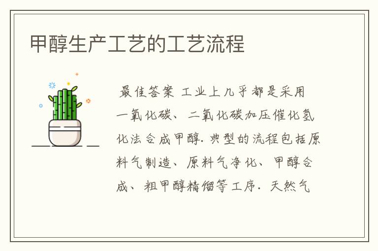 甲醇生产工艺的工艺流程