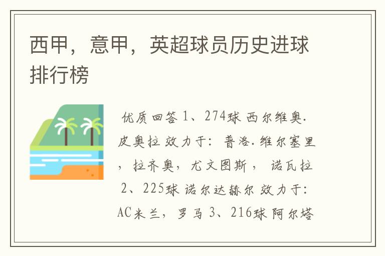 西甲,意甲,英超球员历史进球排行榜