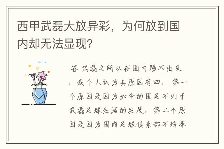 西甲武磊大放异彩,为何放到国内却无法显现?