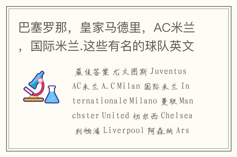 巴塞罗那,皇家马德里,AC米兰,国际米兰.这些有名的球队英文名怎么说,知道的帮忙下啊