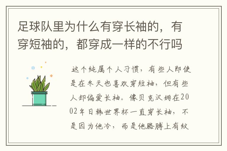 足球队里为什么有穿长袖的,有穿短袖的,都穿成一样的不行吗?