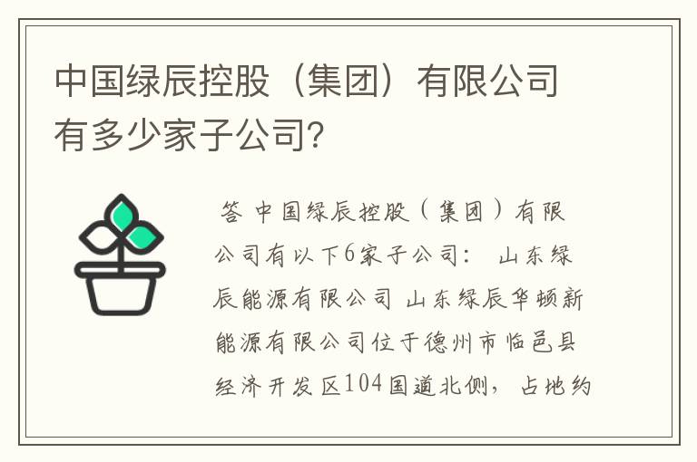 中国绿辰控股(集团)有限公司有多少家子公司?