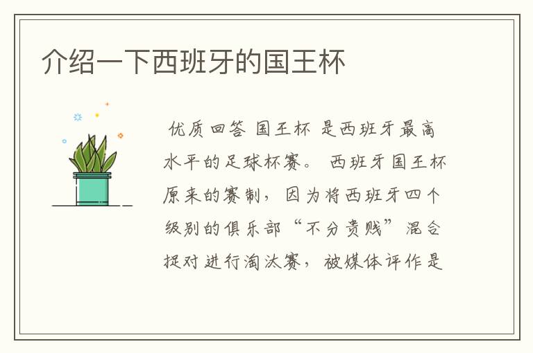 介绍一下西班牙的国王杯