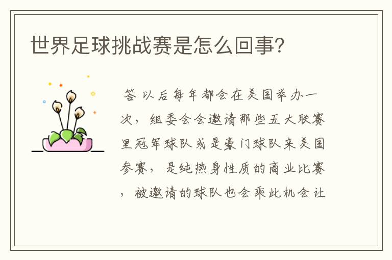 世界足球挑战赛是怎么回事?