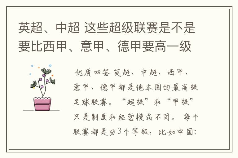 英超、中超 这些超级联赛是不是要比西甲、意甲、德甲要高一级别啊!还是规模更大一些?超级连赛高于甲级联