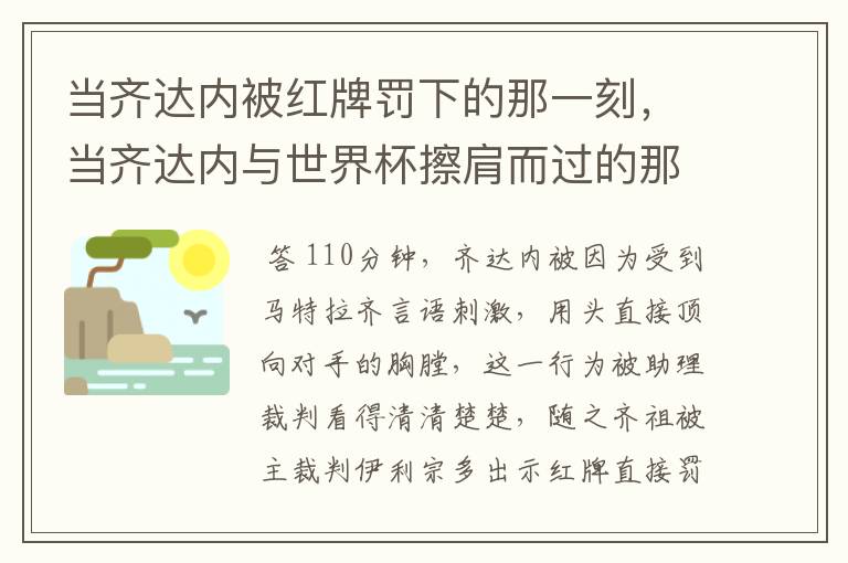 当齐达内被红牌罚下的那一刻,当齐达内与世界杯擦肩而过的那一刻