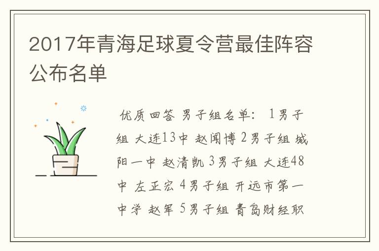 2017年青海足球夏令营最佳阵容公布名单