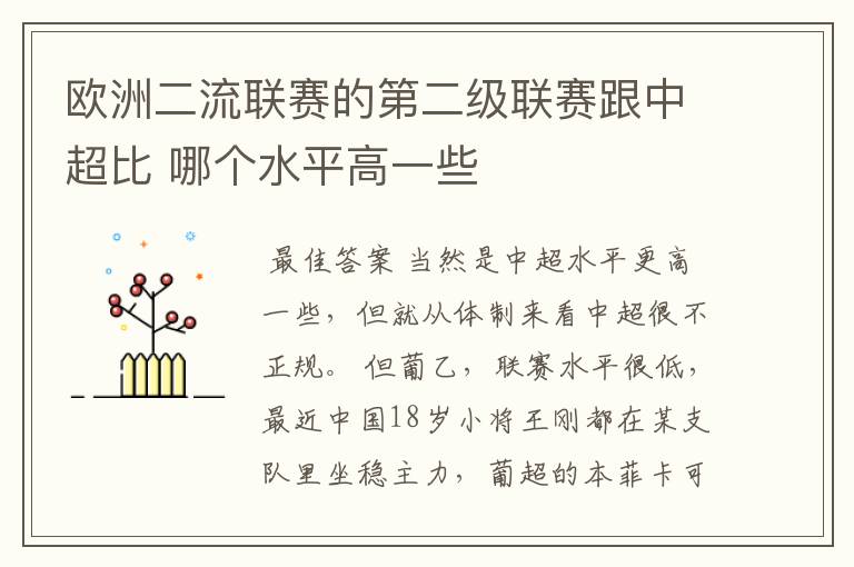 欧洲二流联赛的第二级联赛跟中超比 哪个水平高一些