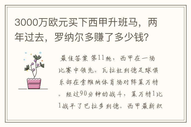 3000万欧元买下西甲升班马,两年过去,罗纳尔多赚了多少钱?