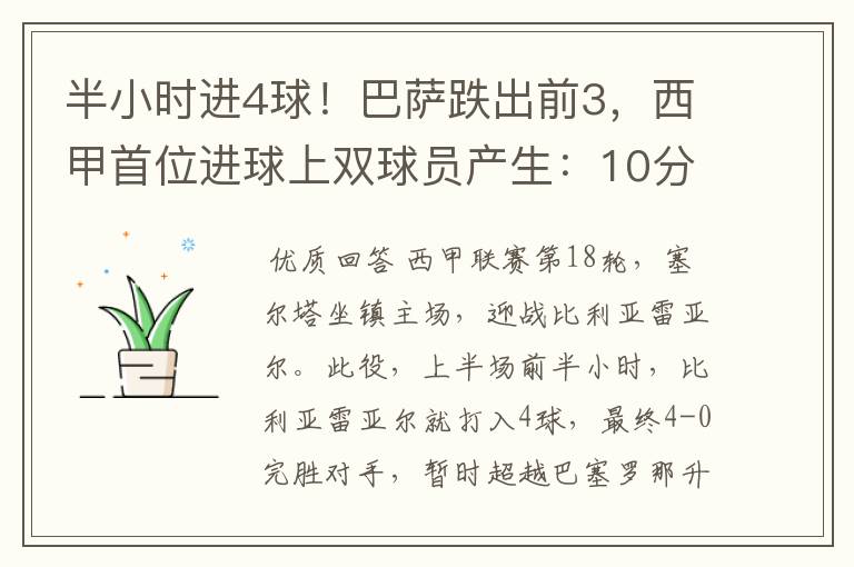 半小时进4球!巴萨跌出前3,西甲首位进球上双球员产生:10分