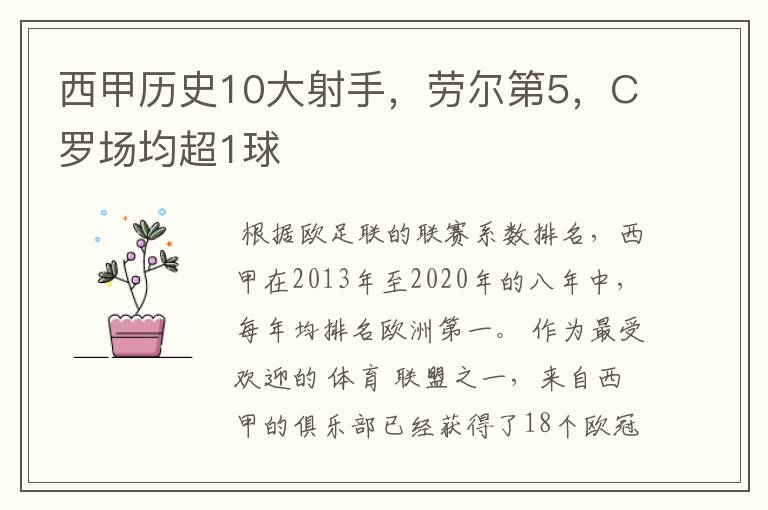 西甲历史10大射手,劳尔第5,C罗场均超1球