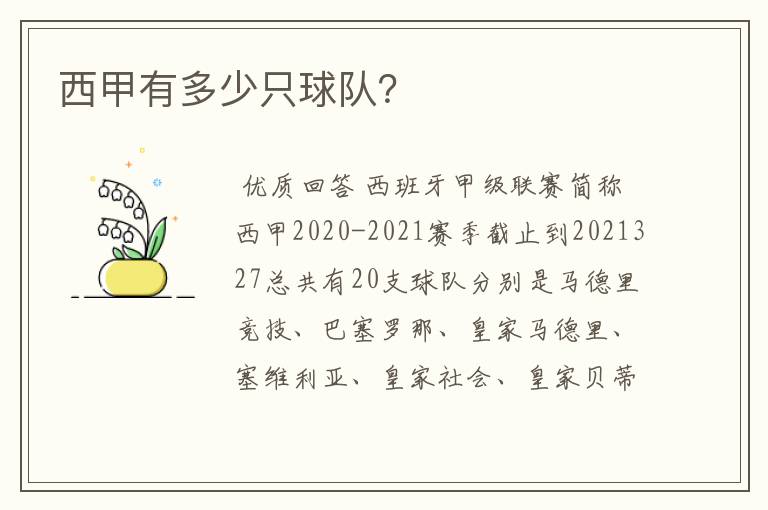 西甲有多少只球队?