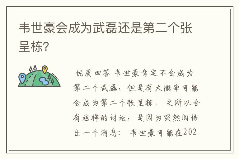 韦世豪会成为武磊还是第二个张呈栋?
