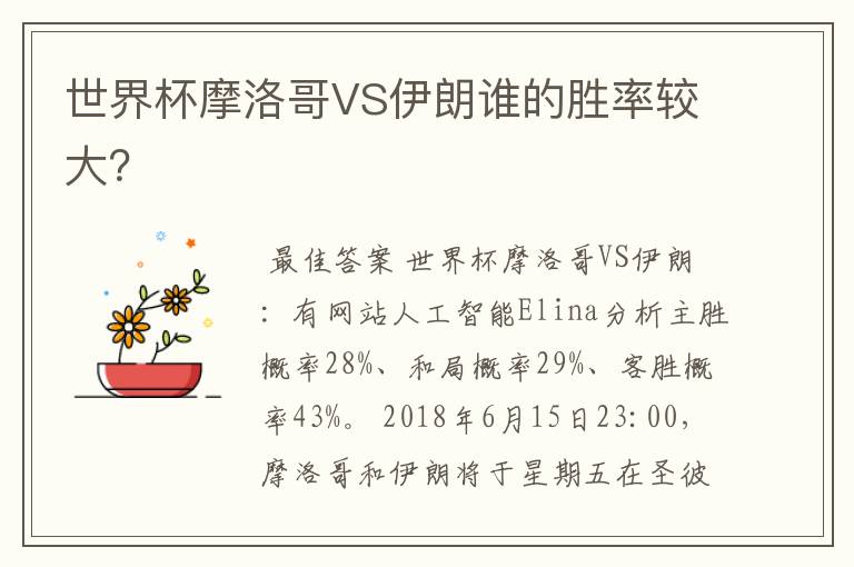 世界杯摩洛哥VS伊朗谁的胜率较大?