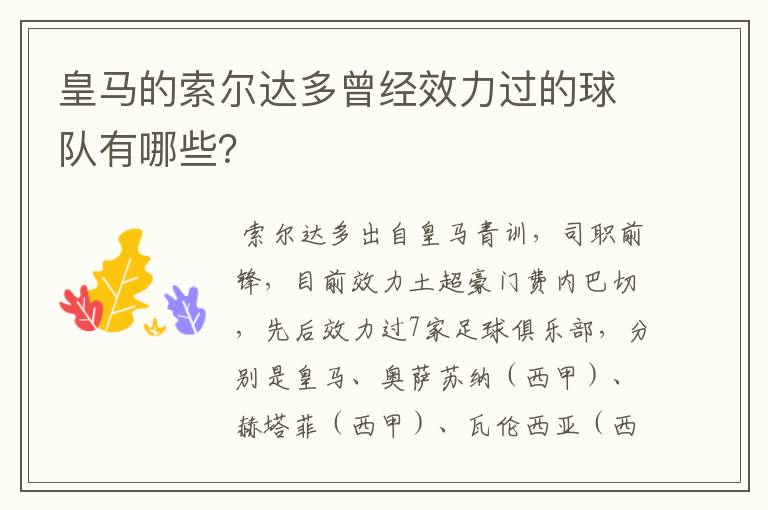 皇马的索尔达多曾经效力过的球队有哪些?