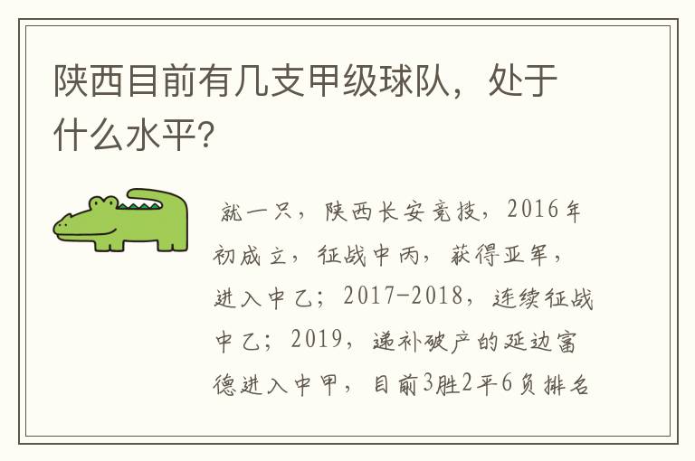 陕西目前有几支甲级球队,处于什么水平?