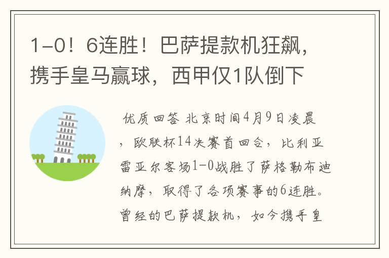1-0!6连胜!巴萨提款机狂飙,携手皇马赢球,西甲仅1队倒下