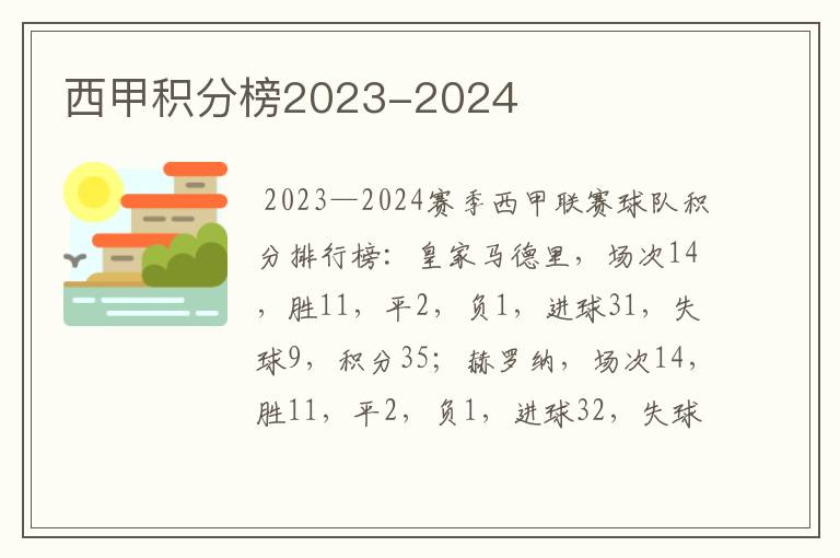 西甲积分榜2023-2024