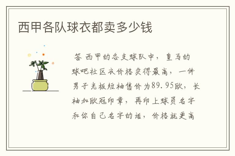 西甲各队球衣都卖多少钱