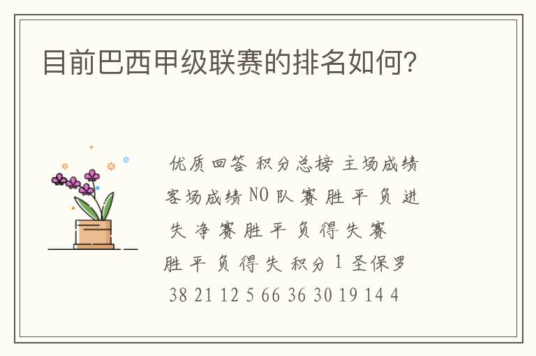 目前巴西甲级联赛的排名如何?
