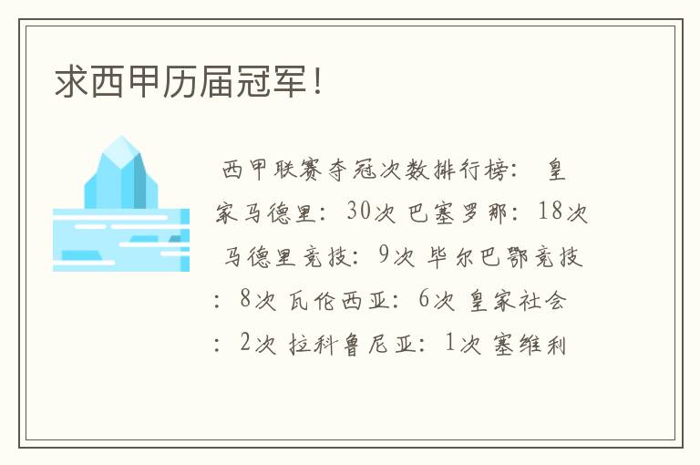 求西甲历届冠军!