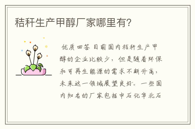 秸秆生产甲醇厂家哪里有?