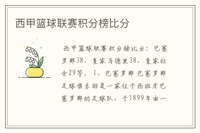 西甲篮球联赛积分榜比分